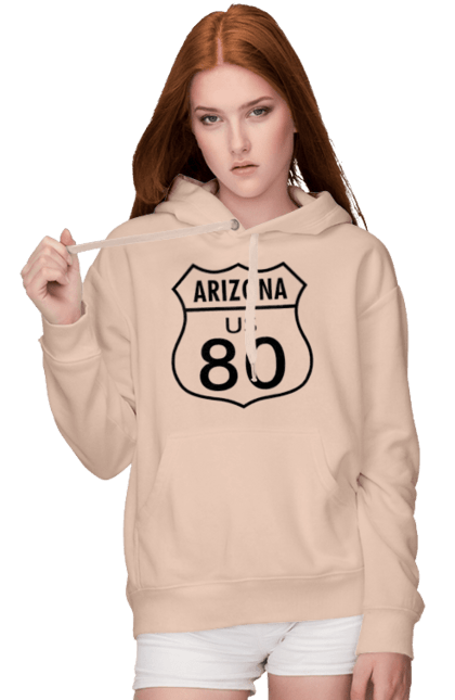 Women`s hoodie with prints Route 80. Bike, biker, biker club, bikers club, brother, brutal, dude, hot asphalt, hot horse, hot rod, motorcycle, motorcyclist, real man, road 50, road 66, road 80, roads of america, roads of ukraine, roads we choose, speed, take, thirst for speed. 2070702
