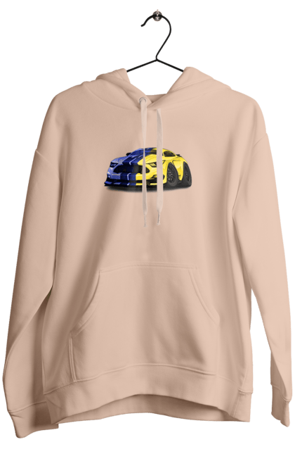 Women`s hoodie with prints Ukrainian mustang. Colors of ukraine, ford mustang, machine, mustang, shelby, supercar, yellow blue car. 2070702