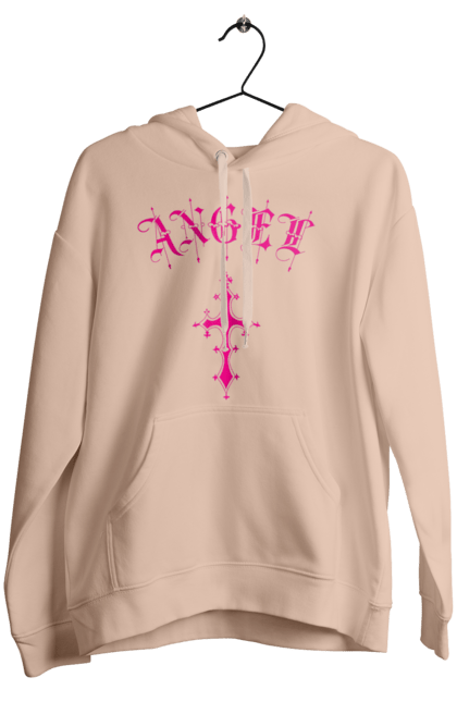 Women's hoodie with prints Logo Angel. Angel, cross, gothic, gothick style, logo, pink. 2070702