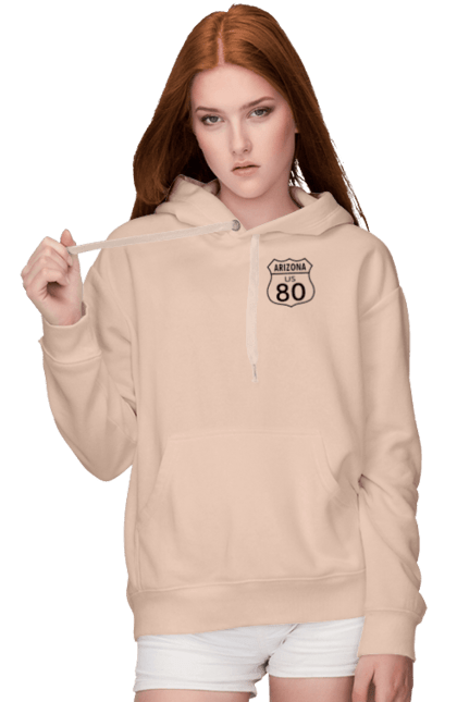 Women`s hoodie with prints Route 80. Bike, biker, biker club, bikers club, brother, brutal, dude, hot asphalt, hot horse, hot rod, motorcycle, motorcyclist, real man, road 50, road 66, road 80, roads of america, roads of ukraine, roads we choose, speed, take, thirst for speed. 2070702