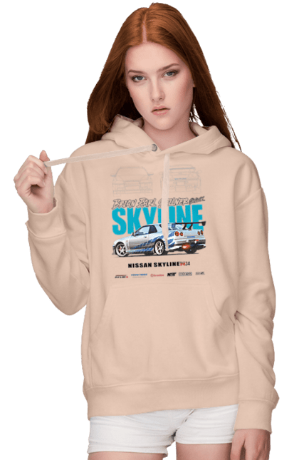 Women's hoodie with prints Nissan Skyline. Auto, automobile, car, nissan skyline, skyline. 2070702