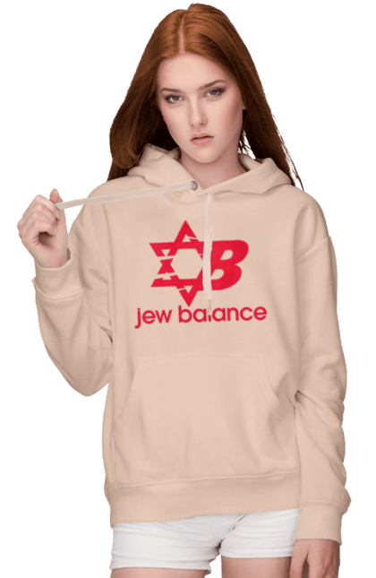 Жіноче худі з принтом "Jew Balance Red". New balance, гумор, еврейські, жарти, жартівливі, літні, прикольні, червоний. 2070702