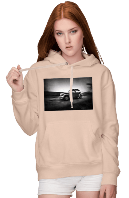 Женское худи с принтом Ретро машина чб. Машина, ретро, ретро машина, черно-белая машина. 2070702