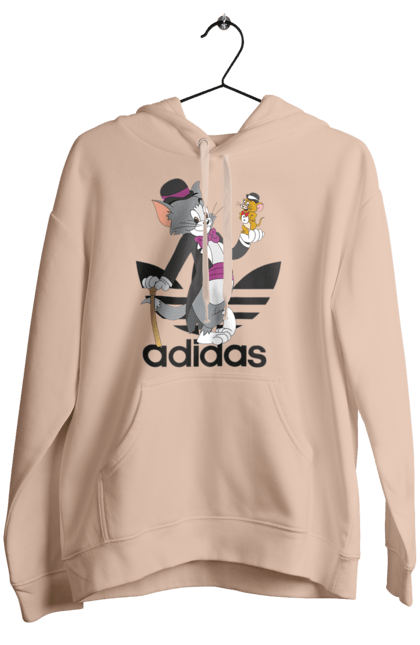 Женское худи с принтом Adidas Том и Джерри. Adidas, tom and jerry, адидас, джерри, кот, мульт, мультсериал, мышь, том, том и джерри. 2070702