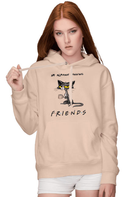 Women`s hoodie with prints Friends, I`m running. Cat series, fall off, friend to himself, friends, go fuck yourself, i`m already running, loneliness bitch, parody series. 2070702