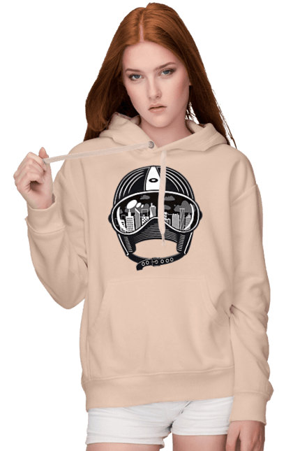 Women`s hoodie with prints Helmet And City. City, helmet, speed. 2070702
