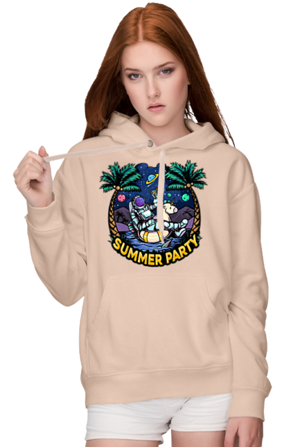 Women`s hoodie with prints Summer Party With Astronaut. Cosmonaut, space, summer. 2070702