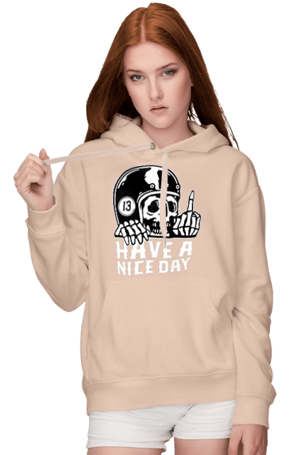 Women`s hoodie with prints Have a nice day. Fak, have a, nice day, scull, thirteen, with a skull. 2070702