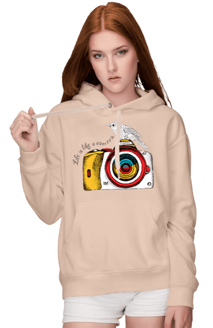 Жіноче худі з принтом "Фотоапарат І Пташка". Камера, пташка, фотоапарат, фотограф. 2070702