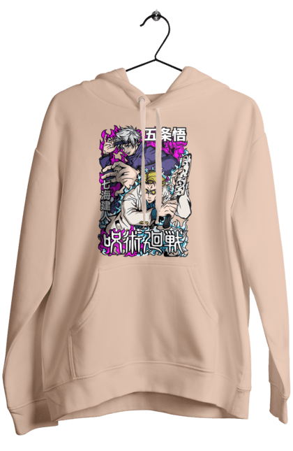 Women's hoodie with prints Jujutsu Kaisen Nanami and Gojo. Anime, dark fantasy, gojo, jujutsu kaisen, magic battle, manga, mystic, nanami, nanami kento. 2070702