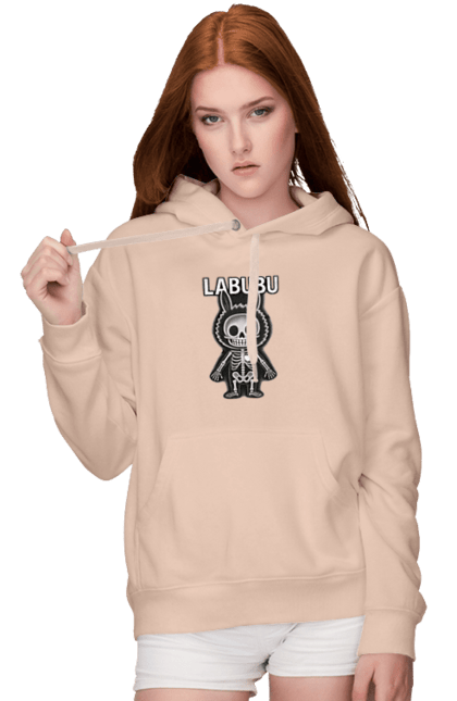 Women`s hoodie with prints Labubu. Anatomy, brushes, chornobile, cutecreepy, heart that needs to glow, labubu, minimalism, scull, skeleton, x-ray. 2070702