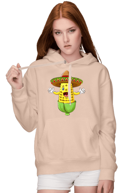 Жіноче худі з принтом "Кукурудза Сомбреро". Їжа, кукурудза, сомбреро. 2070702