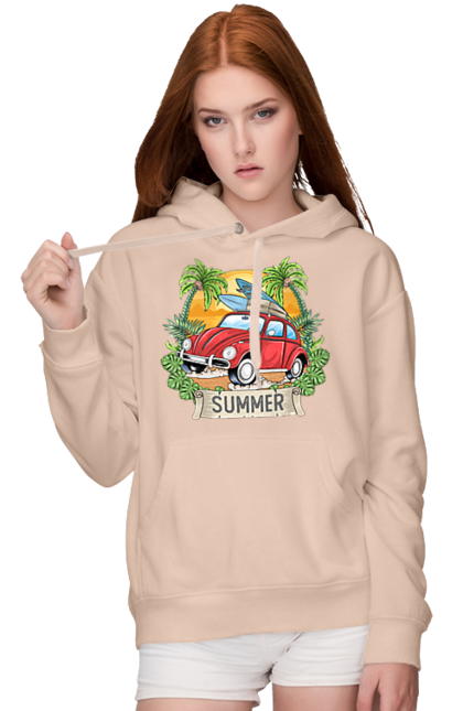 Women`s hoodie with prints Summer, Car And Palm Trees. Palm trees, relaxation, summer. 2070702