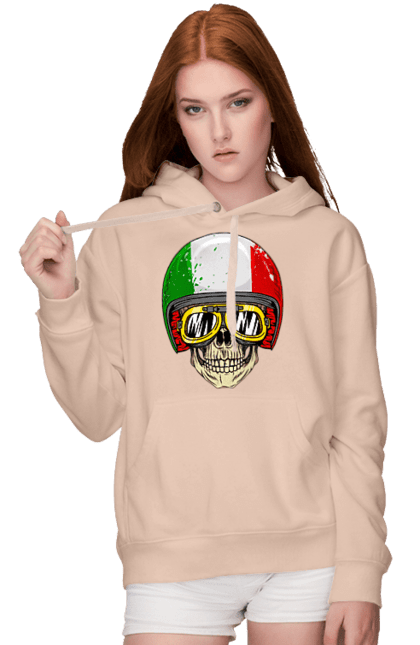 Женское худи с принтом Череп в мотошлеме. Мото, очки, череп, шлем. 2070702