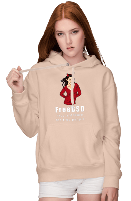 Жіноче худі з принтом "Freebsd Для Вільних". Bsd, freebsd, unix, адміністратор, айті, айтішник, безкоштовна, безкоштовно, бестія, білий, вільна, демон, демонесса, доступність, незалежність, операційна система, ос, програміст, програмне забезпечення, свобода, сисадмін, система, системний адміністратор, софт, текст, червоний. 2070702