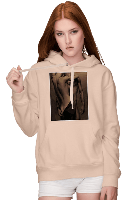 Women`s hoodie with prints Intrigue. Delight, intrigue, love, man and woman, reciprocity, sex. 2070702