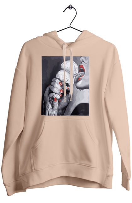 Women`s hoodie with prints Taste of popsicles. Appetizing popsicle, ice cream flavor, licks tongue, she licks, taste of popsicles. 2070702