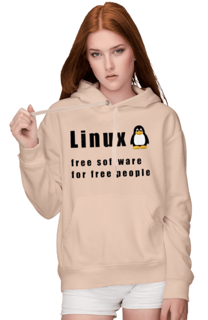 Women`s hoodie with prints Linux Is Free. Administrator, availability, black, free, independence, is free, it, it specialist, linux, operating system, os, penguin, programmer, server, software, sysadmin, sysop, system, system administrator, text, tux. 2070702