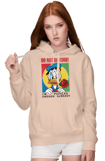 Women's hoodie with prints Donald Duck Do not disturb!. Animated series, cartoon, disney, do not disturb, donald duck. 2070702