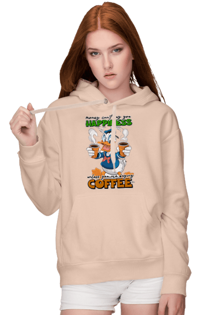 Women's hoodie with prints Donald Duck Coffee. Animated series, cartoon, coffee, cup, disney, donald duck. 2070702