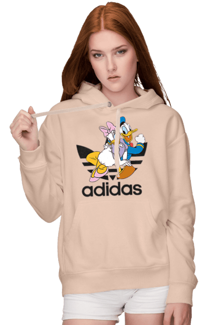 Женское худи с принтом Adidas Дональд Дак. Adidas, daisy duck, donald duck, адидас, дейзи дак, дональд дак, мультсериал, мультфильм. 2070702