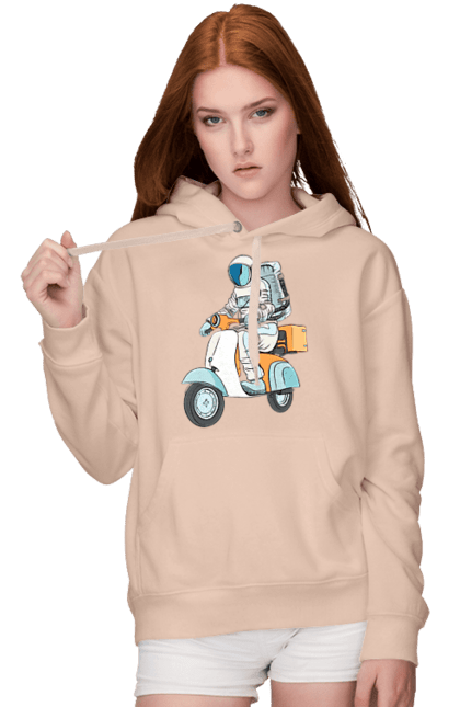 Women`s hoodie with prints Astronaut on a motorcycle. Cosmonaut, motorcycle, space. 2070702