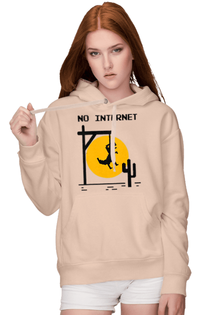 Жіноче худі з принтом "No Internet". Айті, без інтернету, гумор, динозавр повісився, мем, немає інтернету, прикол, смішна. 2070702