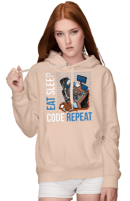 Жіноче худі з принтом "Їж Cпи Кодуй Повторюй". Айті, айтішник, для айтішника, для програміста, їж спи, кодуй повторюй, подарунок айтішнику, подарунок програмісту, програміст, розробник. 2070702