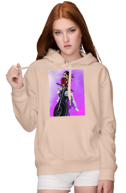 Жіноче худі з принтом "Дівчина Байкер". Байк, байкер, гонка, дівчина, мото, мотор, мотоцикл, поїздка, стиль, стиль життя. 2070702