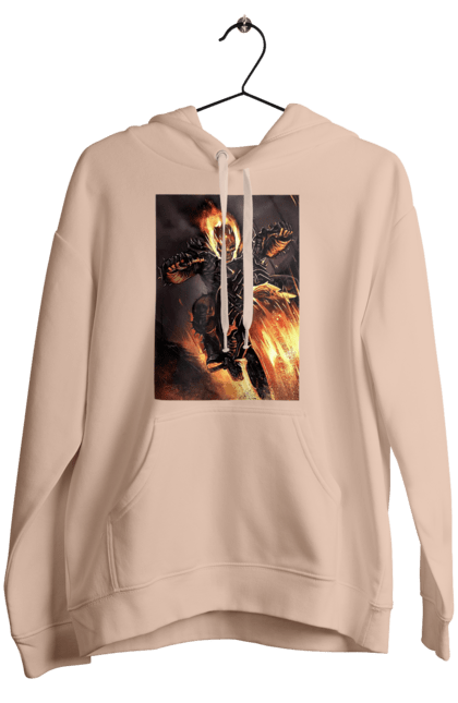 Women`s hoodie with prints Hell Racer. Chopper, fire, hell racer, motorcycle, skeleton. 2070702