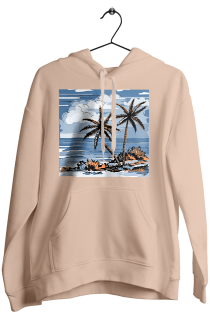 Жіноче худі з принтом "Пальми І Небо". Море, небо, пальми, хмари. 2070702