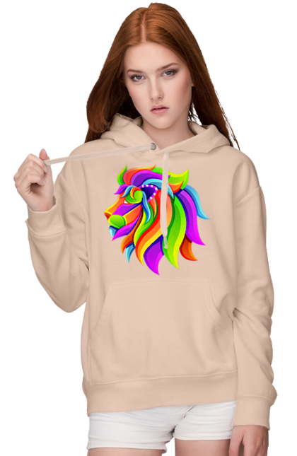 Women's hoodie with prints Lion. Animal, art, bright, king of beasts, lion, lion, mane, picture. 2070702