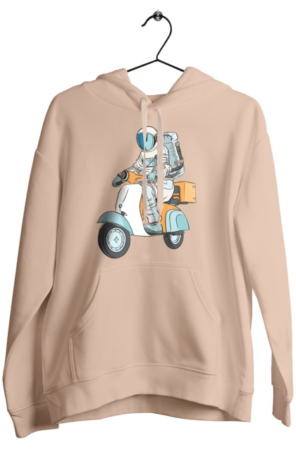 Women`s hoodie with prints Astronaut on a motorcycle. Cosmonaut, motorcycle, space. 2070702