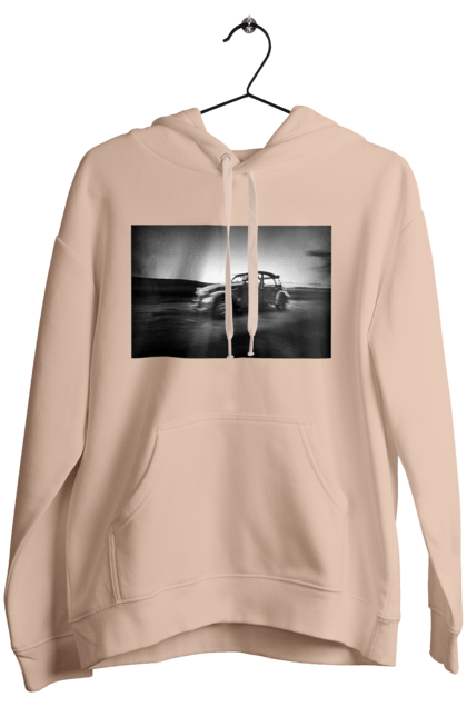 Женское худи с принтом Ретро машина чб. Машина, ретро, ретро машина, черно-белая машина. 2070702