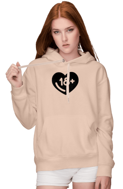 Women`s hoodie with prints 18+. 18+, black, heart, prohibition, sex. 2070702