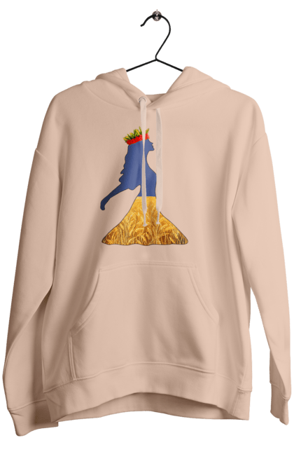 Жіноче худі з принтом "Україна". Вінок, дівчина, дівчинка, жовтий синій, жовто-блакитне, маки, національні кольори, небо, пшеничне поле. 2070702