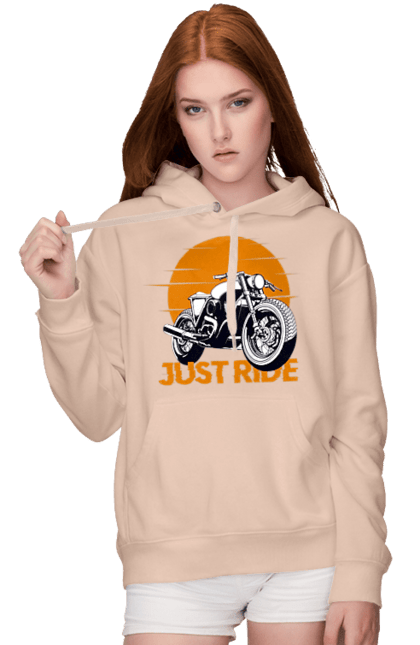 Women`s hoodie with prints Motorcycle, Just Go. Motorbike, riding, road. 2070702
