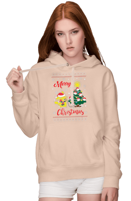Women`s hoodie with prints Pikachu Merry Christmas. Anime, christmas, game, manga, merry christmas, nintendo, pikachu, pokemon. 2070702