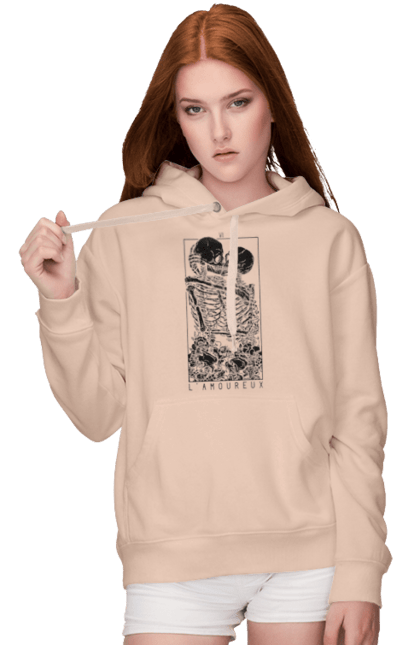 Women's hoodie with prints Skeletons in love. Bones, kiss, love, scull, skeletons, tarot, teeth. 2070702