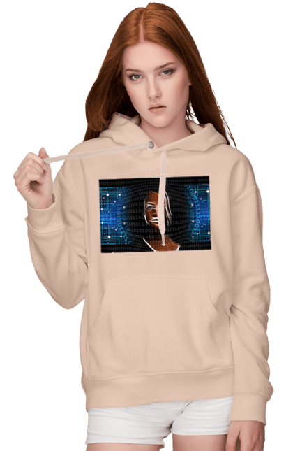 Жіноче худі з принтом "Штучний Розум". Айті, айтішник, гик, жінка, знання, інженер, інтелект, кібер, кібернетика, кіборг, код, комп, комп`ютерник, кристал, машинне навчання, мікросхема, мозок, портрет, програміст, професіонал, професія, розробник, розум, світиться, світло, хакер, чіп, штучний інтелект, штучний розум. 2070702