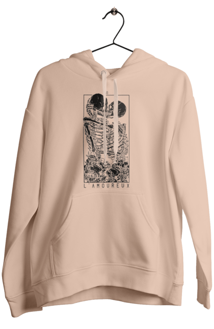 Women's hoodie with prints Skeletons in love. Bones, kiss, love, scull, skeletons, tarot, teeth. 2070702