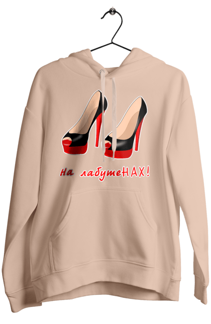 Жіноче худі з принтом "На лабутеНАХ!". Гламур, гламурна, головний, група ленинград, дівчина, експонат, жарт, жінка, лабутени, ленинград, на лабутенах, пісня, прикол, стиль, угруповання ленинград, шнур, юмор, я головний експонат. 2070702