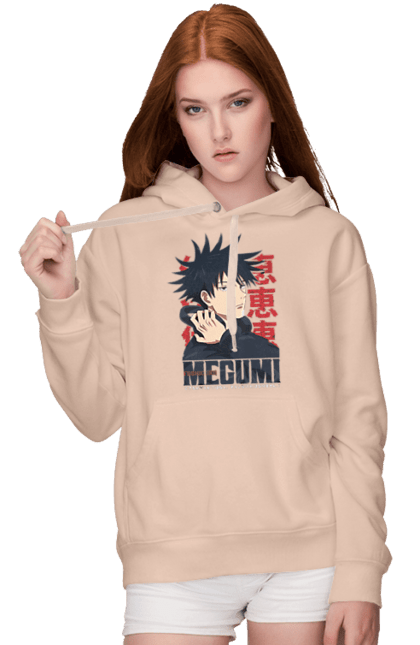 Women's hoodie with prints Jujutsu Kaisen Megumi. Anime, dark fantasy, fushiguro, fushiguro megumi, jujutsu kaisen, magic battle, manga, megumi, mystic. 2070702