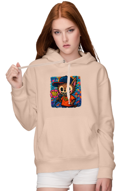 Women`s hoodie with prints Labubu. Baseball cap, bright, city style, goldenlantsyug, graphite, hiphop, labubu, microphone, repatmosphere, vulichne mystetstvo. 2070702