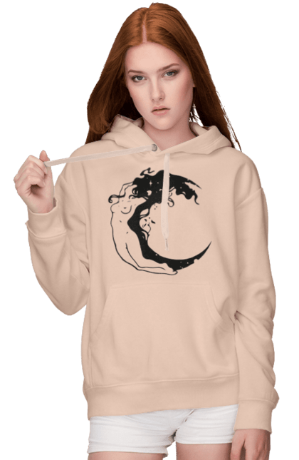 Women`s hoodie with prints Moon girl. Cosmic, girl, moon, space, stars. 2070702