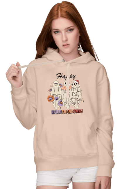 Women's hoodie with prints Halloween Ghost. Costume, ghost, halloween, holiday, october, october 31, scary, sweets, trick or treat. 2070702