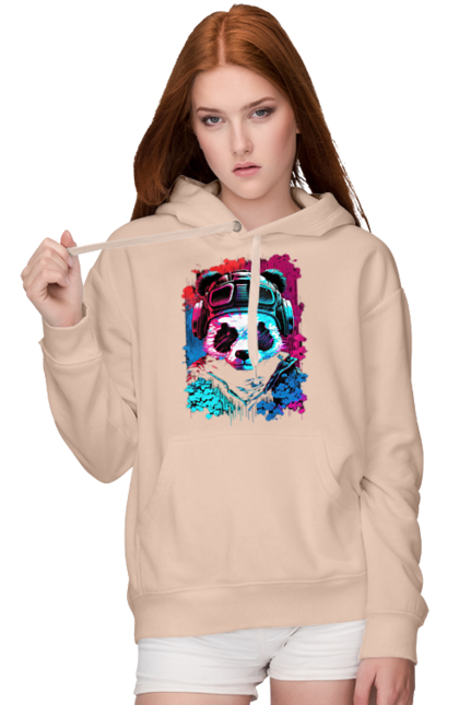 Жіноче худі з принтом "Панда в VR шолом". Віртуальна реальність, гік, панда, персонаж, шолом. 2070702