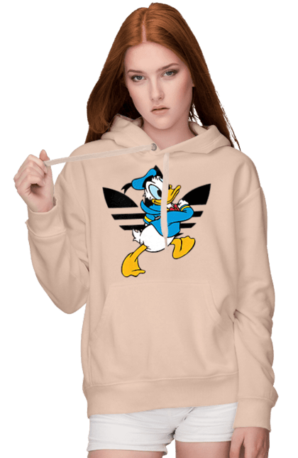 Женское худи с принтом Adidas Дональд Дак. Adidas, daisy duck, donald duck, адидас, дейзи дак, дональд дак, мультсериал, мультфильм. 2070702