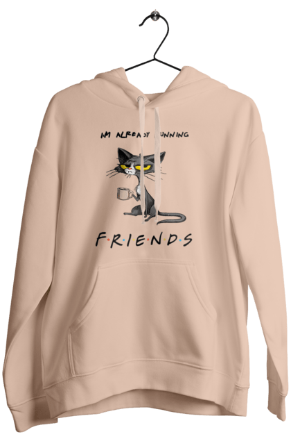 Women`s hoodie with prints Friends, I`m running. Cat series, fall off, friend to himself, friends, go fuck yourself, i`m already running, loneliness bitch, parody series. 2070702