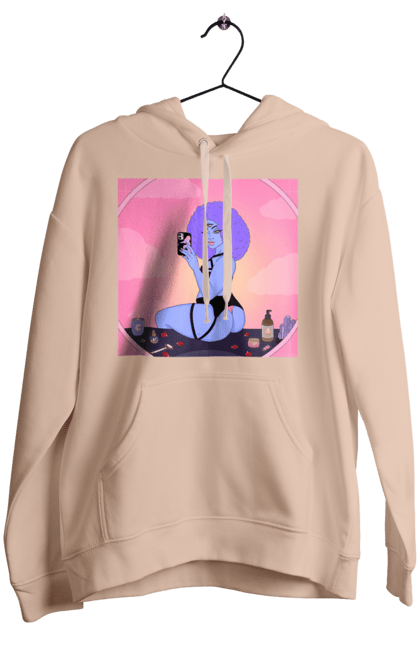 Women`s hoodie with prints Purple Girl Photo In The Mirror. Mirror, whiteness. 2070702